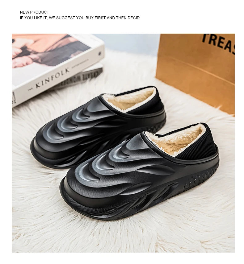 Slippers for Men Add Velvet Heel Covering Non-Slip Wear-resistant Waterproof Couple Women Home Shoes Shoes for Men Warm New