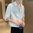 Man Shirt White Plain Hip Hop Shirts For Men Trend Regular Cool Tops Asia Button Up Original Korean Popular Clothes Summer S