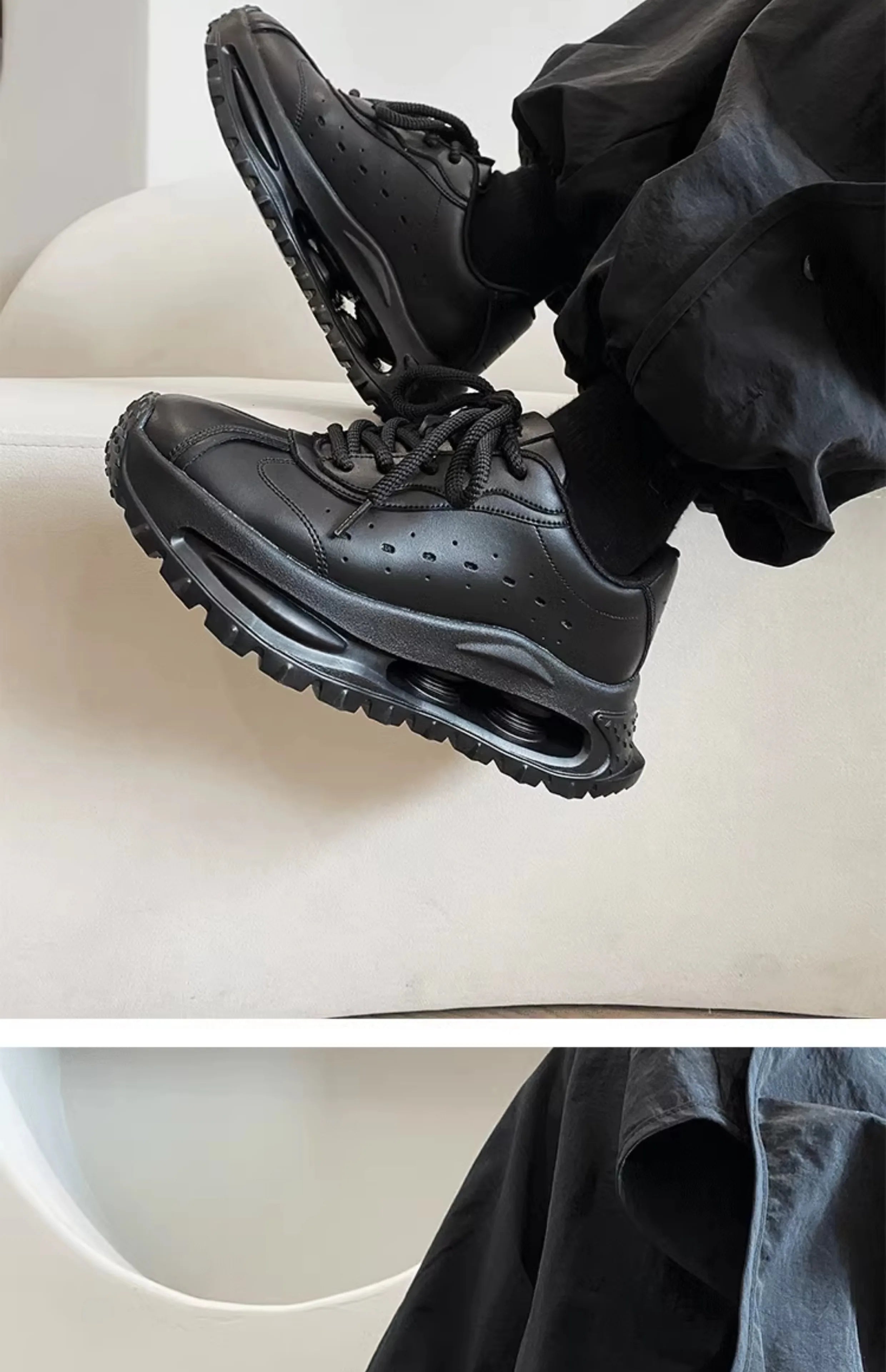 Sports shoes for men casual leather shoes street fashion brand design shock absorption soft sole height increasing dad shoes