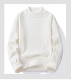 Winter New Men's Knitted Sweater with A Half High Collar Solid Color Plush and Warm Knitted Lining Top  Casual and Versatile Top