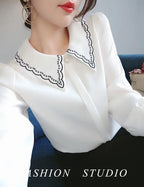 Women Embroidery Beaded Chic Luxury Design Shirts Spring Autumn Fashion Office Lady Blouse Solid Long Sleeve Tops Elegant Blusas