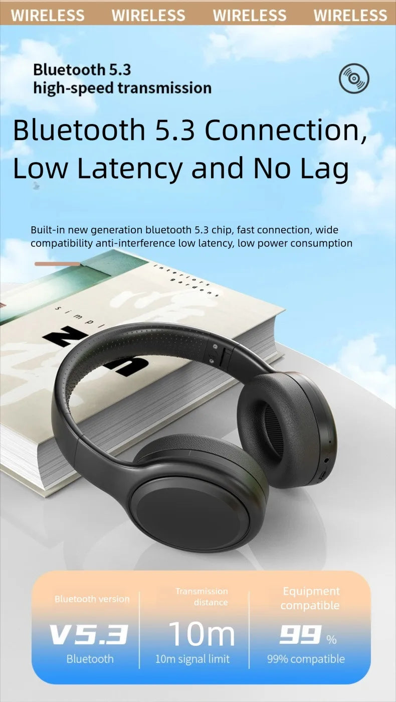 Wireless Bluetooth Headphones Over Ear HIFI Stereo Headsets Noise Reduction Sports Gaming Earphones Music Player with Mic gifts