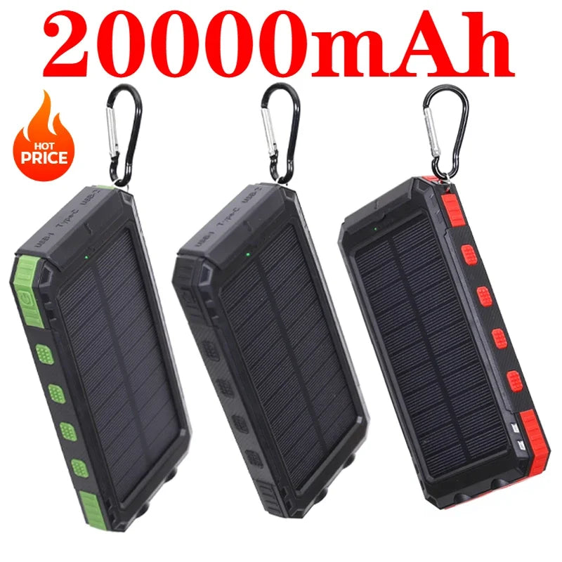 Solar Power Bank 20000mah Large Capacity Portable Charger Compatible with IOS Android USB-A and USB-C Fast Charging Powerbank