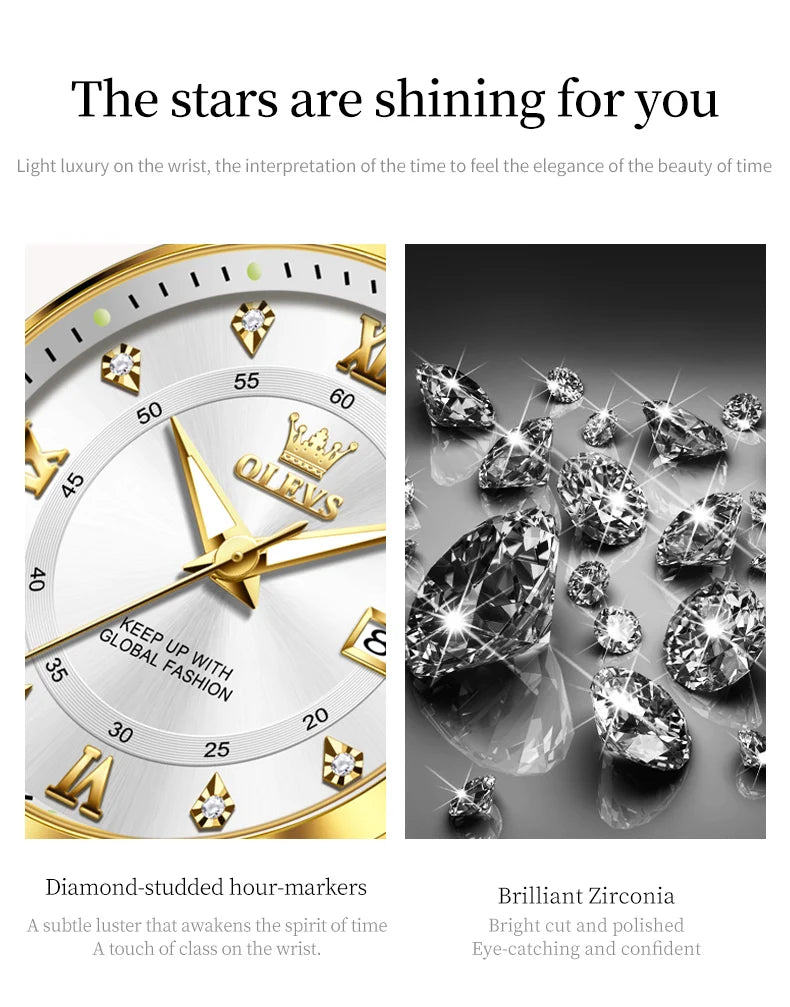 OLEVS 2906 Couple Watch Original Roman Scale Diamond Dial Luxury Quartz Watch For Men Women Rhombus Strap Waterproof Hand Clock