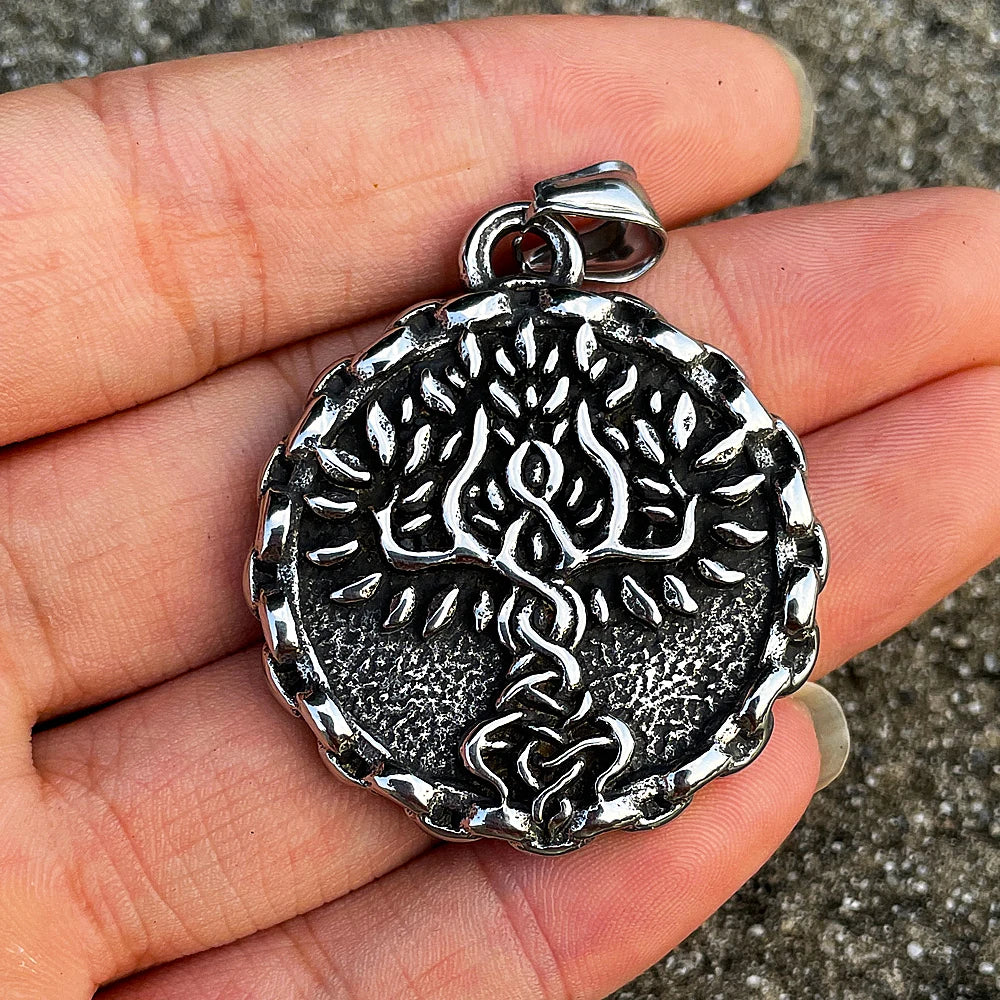 Nordic Stainless Steel Yggdrasil Necklace Pendant Men Double Sided Vintage Viking Tree of Life Pendant Amulet Viking Jewelry