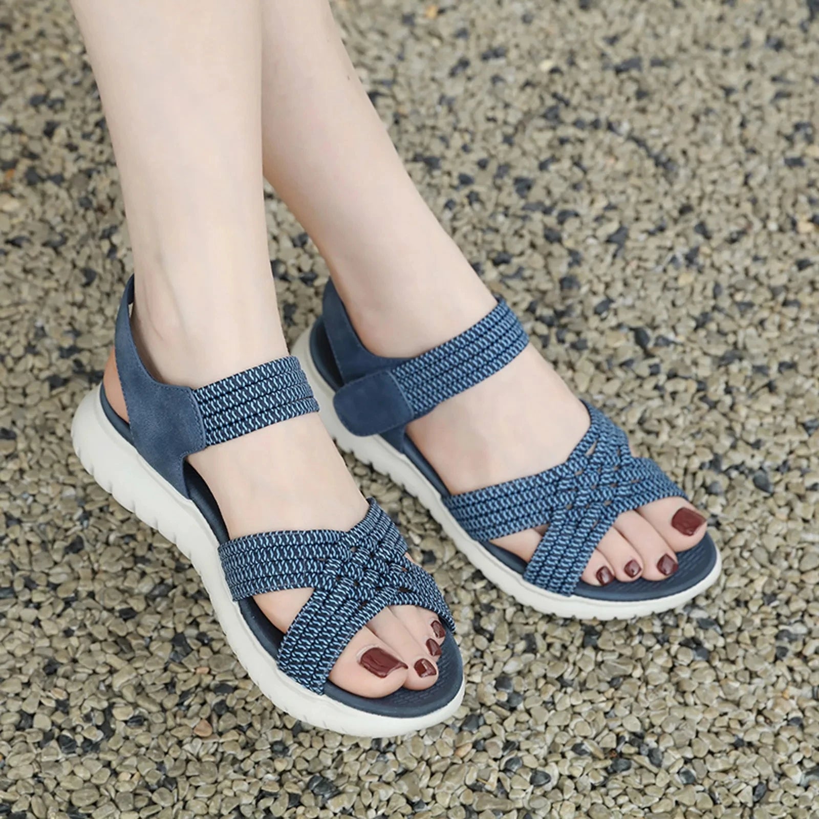Women's Sandals Summer Casual Non-Slip PU Light Comfort Elastic Soft MD Platform Wedges High Heels Beach Shoes Woman