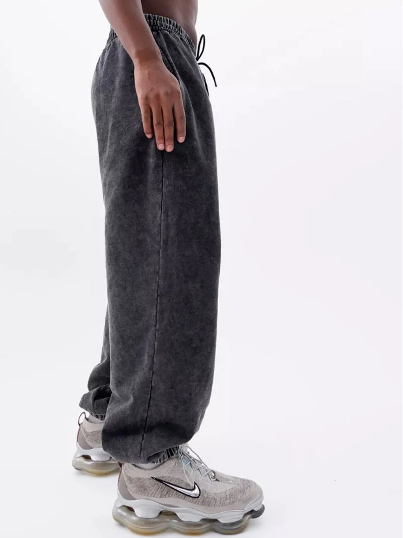 2025 New Washed and Worn Sweatpants for Women European and American Looped Casual Sports High Waisted Versatile Pants