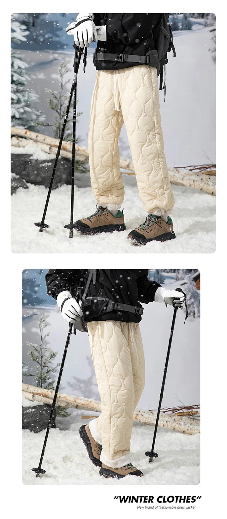 Winter Down Pants Men's Trendy Ski Waterproof Thick Fleece Warm Straight Cotton Trousers Women's Casual Cold-proof Padded Pants