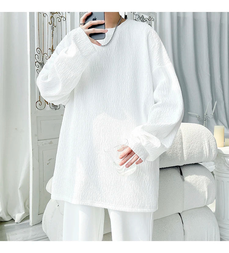 Men's High Street Long Sleeve T-Shirt - Trendy Casual Top Loose Fit Comfortable Wear, Modern Minimalist Style, Everyday Essentia