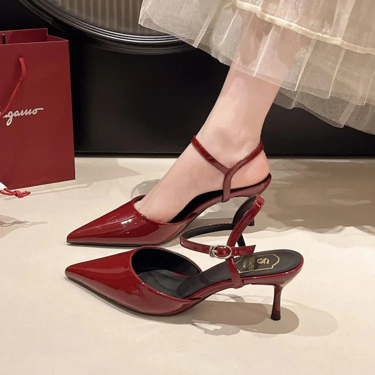 2025 New Design High Heels Woman Pumps Buckle Strap Mules Slippers Sexy Pointed Toe Wedding Banquet Female Shoes