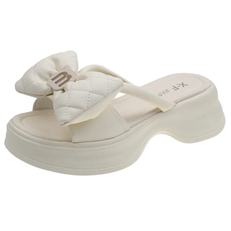 Women Slippers 2025 Summer Casual Shoes Versatile Thick Sole Women flip flop Outwear Bow Beach Slippers Sexy Slides tongs femme