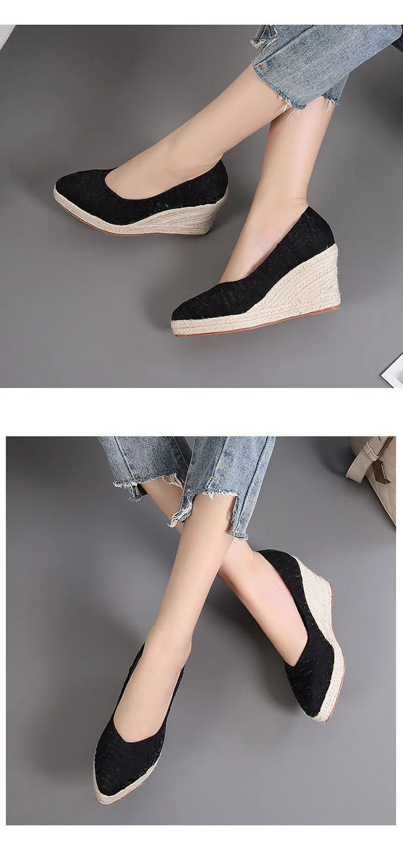High Heels Women Wedges Shoes Elegant Ladies Party Shoes Brand Ladies Retro Woman Wedge Heel 8cm Black Purple Big Size 42 YX3800