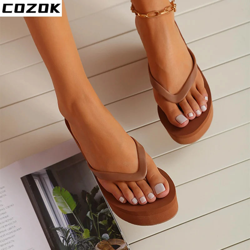 Women's Slippers  Flip Flops Fashion Wedges PU Solid Ladies Elegant Slides Comfort Casual Soft Slip On 2021 Summer Beach Shoes