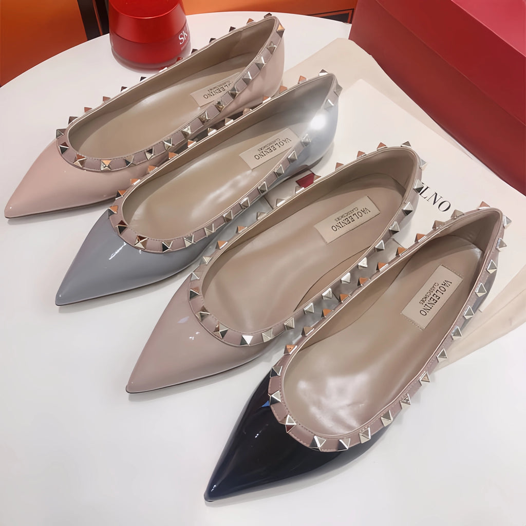 Women's Flat Shoes luxury woman shoes Leather Brand Rivet Flat Shoes Comfortable Casual Outdoor Pointed Toe Shallow Ladies shoes