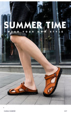 2023 Sandals Summer Men Leather  Classic Men Shoes Slippers Soft Sandals Men Roman Comfortable Outdoor Walking Footwear