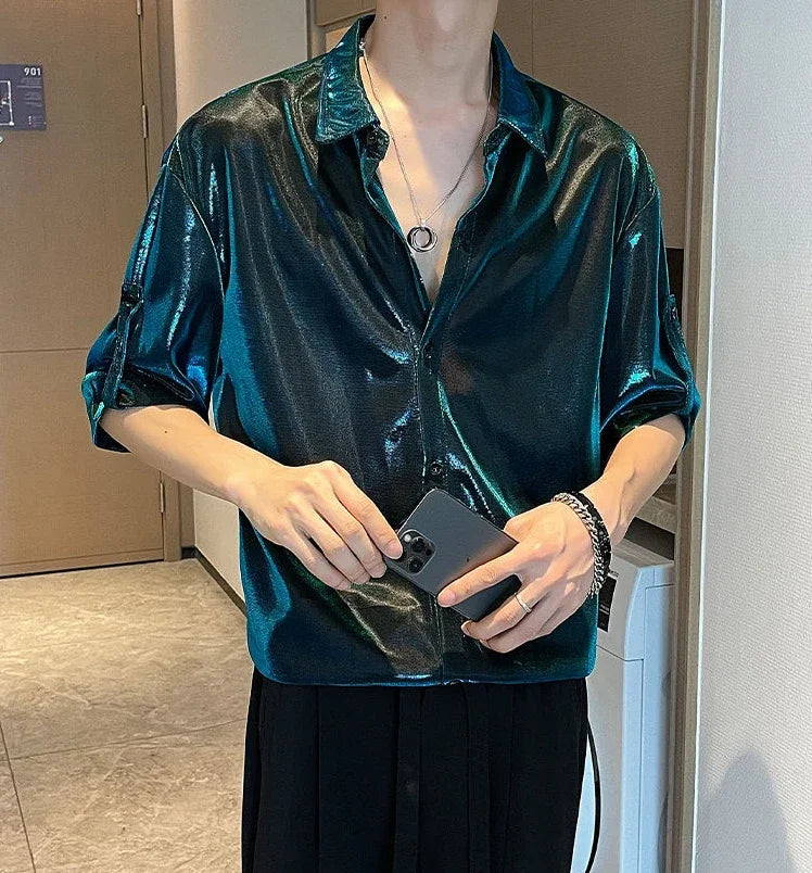 Man Shirt White Plain Hip Hop Shirts For Men Trend Regular Cool Tops Asia Button Up Original Korean Popular Clothes Summer S