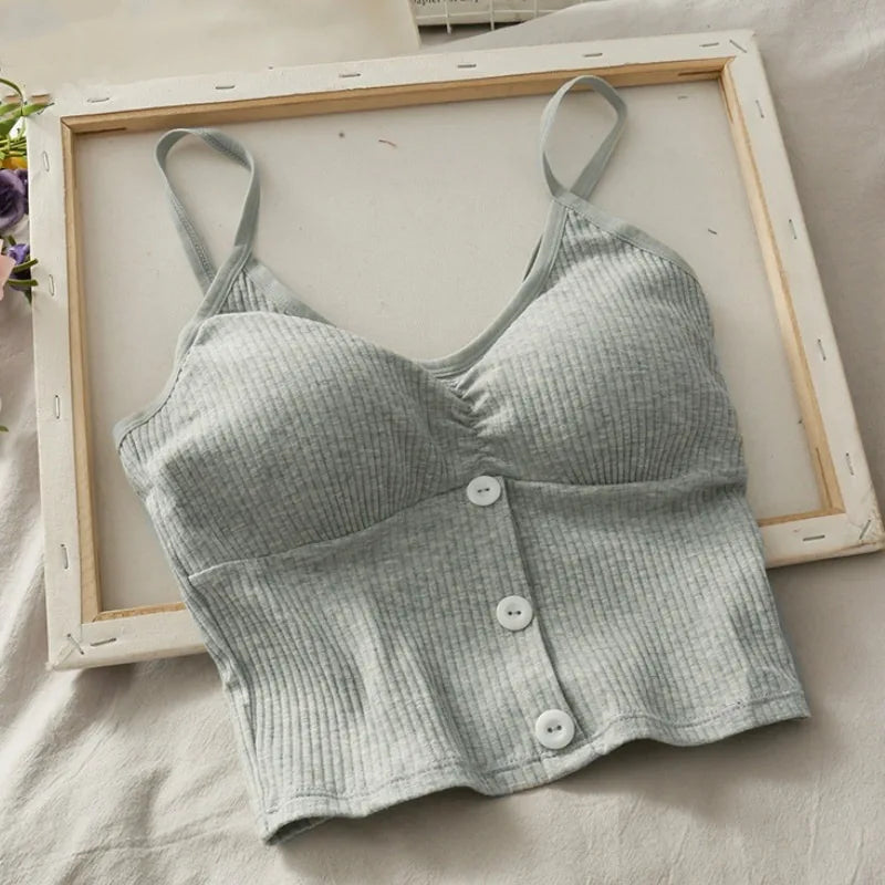 Women Knitted Tank Top Strap Vest Female Knitting Crop Top Chest Wrap Pure Cotton Underwear  Camisoles