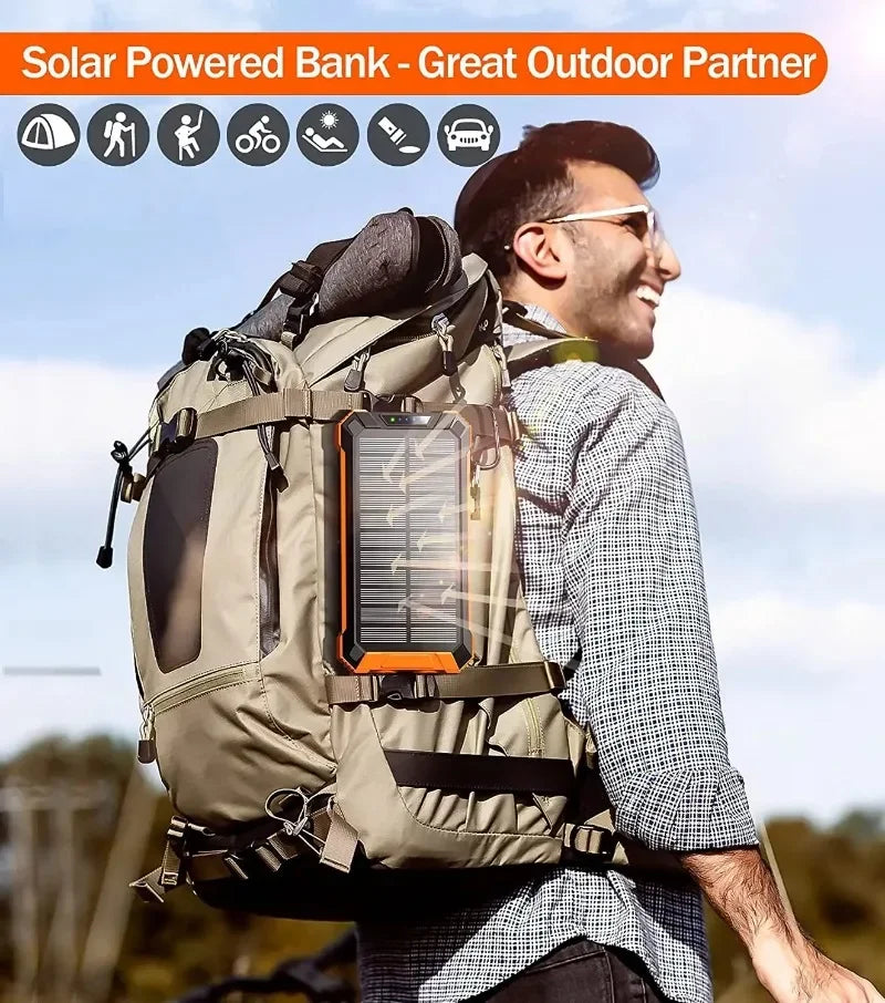 Waterproof Outdoor Solar Battery Power Bank Big Capacity 20000Mah 30000mah Emergency Wireless Power Banks with 4 Lines Universal