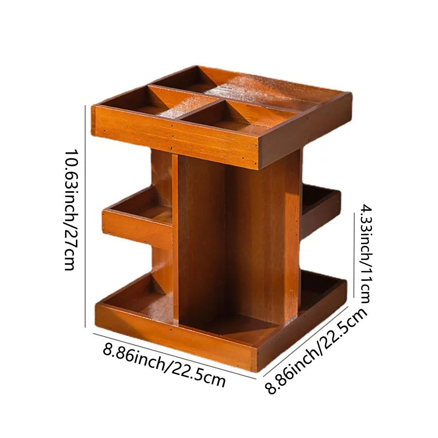 Wooden cosmetics rotating storage rack, can hold small items and cosmetics, suitable for bedrooms, dressing tables,and bathrooms