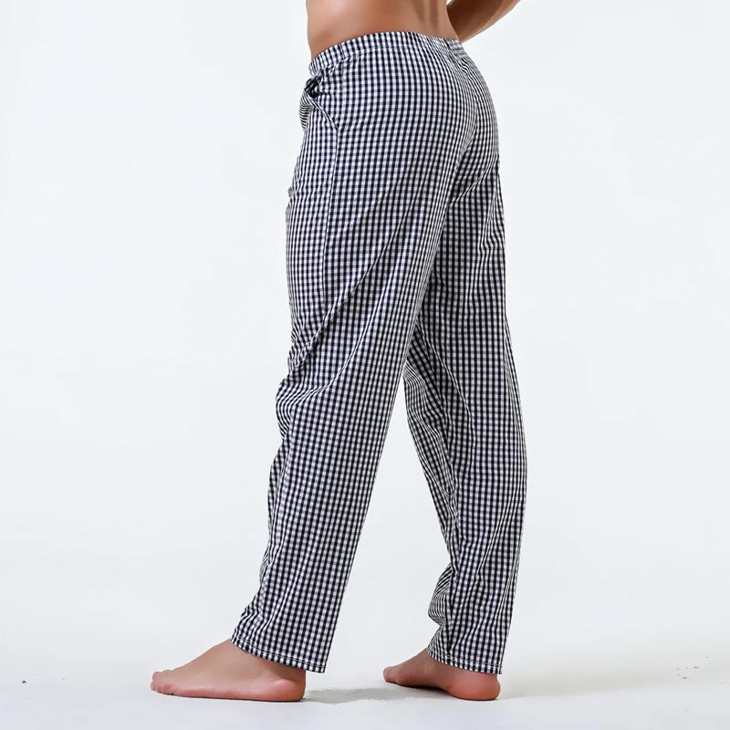Pajama Pants Men's Pants Pure Cotton Home Pants Thin Summer Loose Plaid Cotton Home Pants Spring & Fall Air-Conditioned Pants