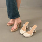 Women's Clear Sandals Summer Elegant Ladies Causal Mules Slippers Open-toe Sexy Luxury Women Fashion High Heels Platform Sandals