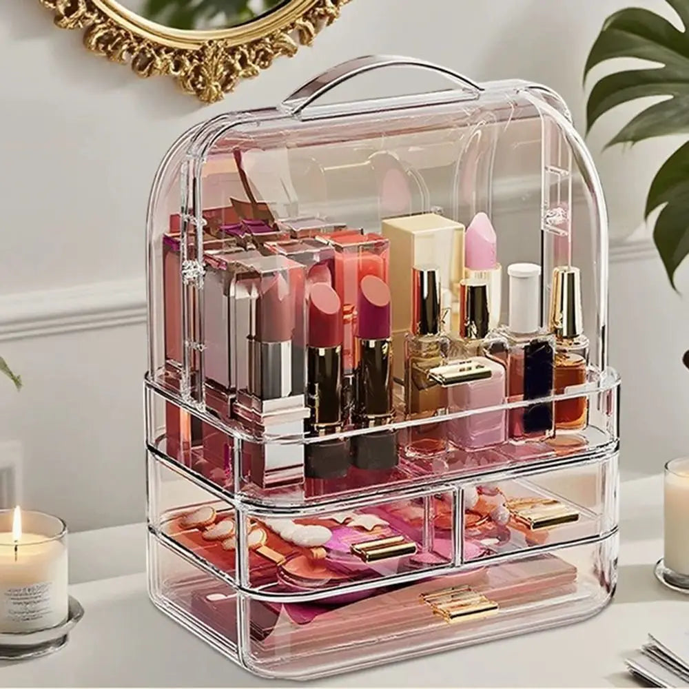 Drawer Style Cosmetics Storage Box Clear with Lid and Handle Makeup Storage Rack Desktop Organizer Dustproof