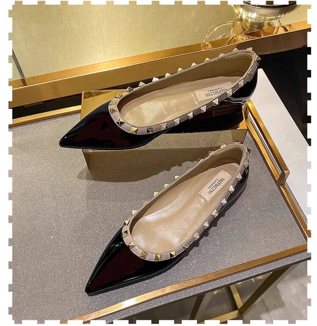 Woman Flats Pointed Toe 2025 Autumn Shallow Mouth Rivets Dress Fashion Flat Shoe Comfortable Patent Leather Outdoor Casual Shoes