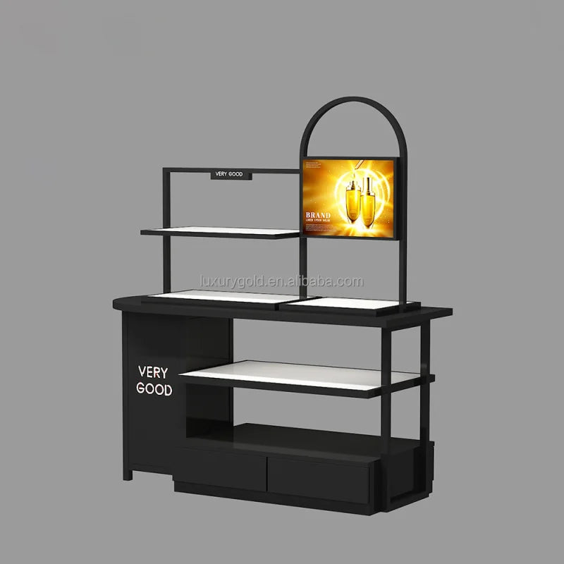 custom.Custom Logo Black Cosmetic Organizer Display Decorative Cosmetics Display Salon Shop Shelf Display Cosmetic
