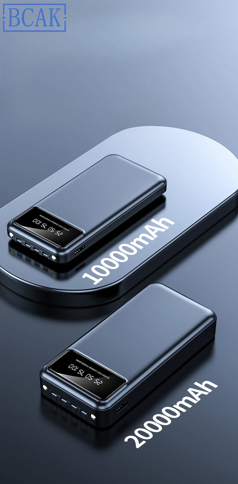 New Style BCAK power bank 20000mAh self-contained cable fast charging mini mobile phone gift mobile power supply