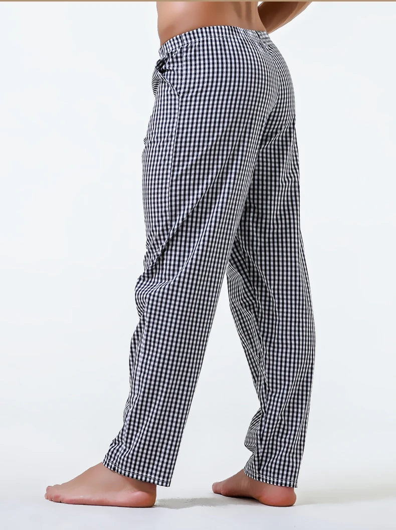 Pajama Pants Men's Pants Pure Cotton Home Pants Thin Summer Loose Plaid Cotton Home Pants Spring & Fall Air-Conditioned Pants