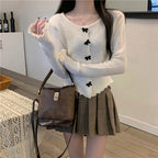 2025 Women's Ruched Long Sleeve Cropped Cardigan V Neck Button Down Knit Lady Autumn Winter Knitted Single Breasted Sweaters