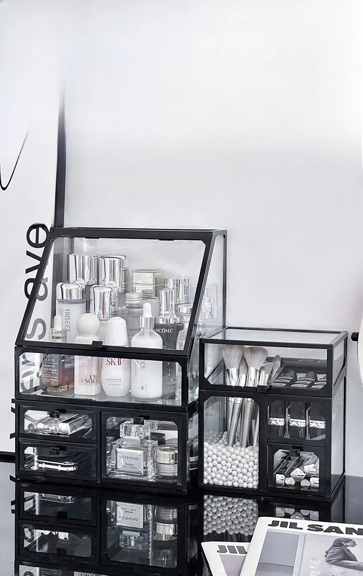 Transparent Cosmetic Storage Box Desktop High-End Dustproof Cover Carents eup Skincare Lipsti Organizer Box