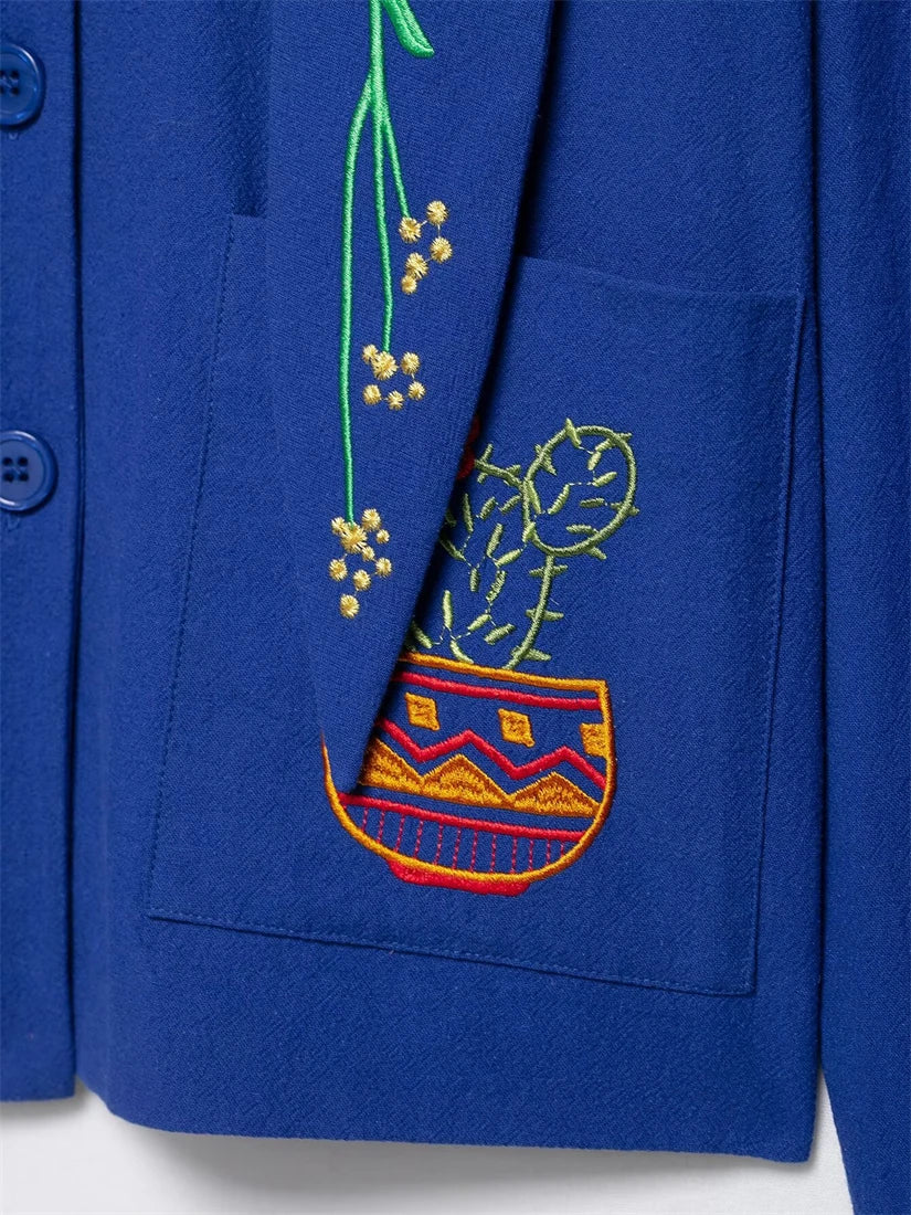 Women's Embroidered Hooded Jacket Long Sleeve Button up Top New Fashion Design