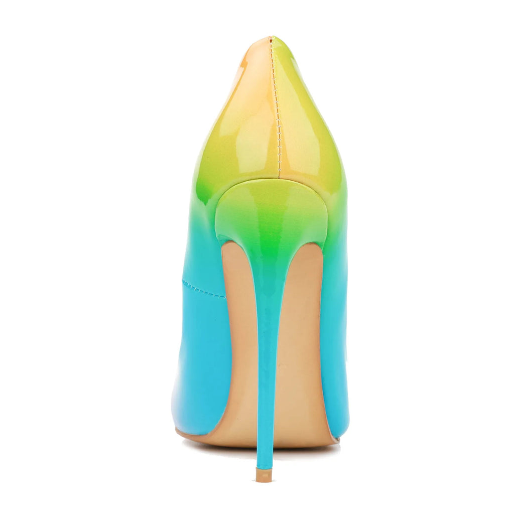 Brand Women High Heels 8-12CM Fashion Iridescent Pointed Toe Single Shoes Woman Thin Heel Summer Glossy Colorful Leather Pumps