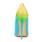 Brand Women High Heels 8-12CM Fashion Iridescent Pointed Toe Single Shoes Woman Thin Heel Summer Glossy Colorful Leather Pumps