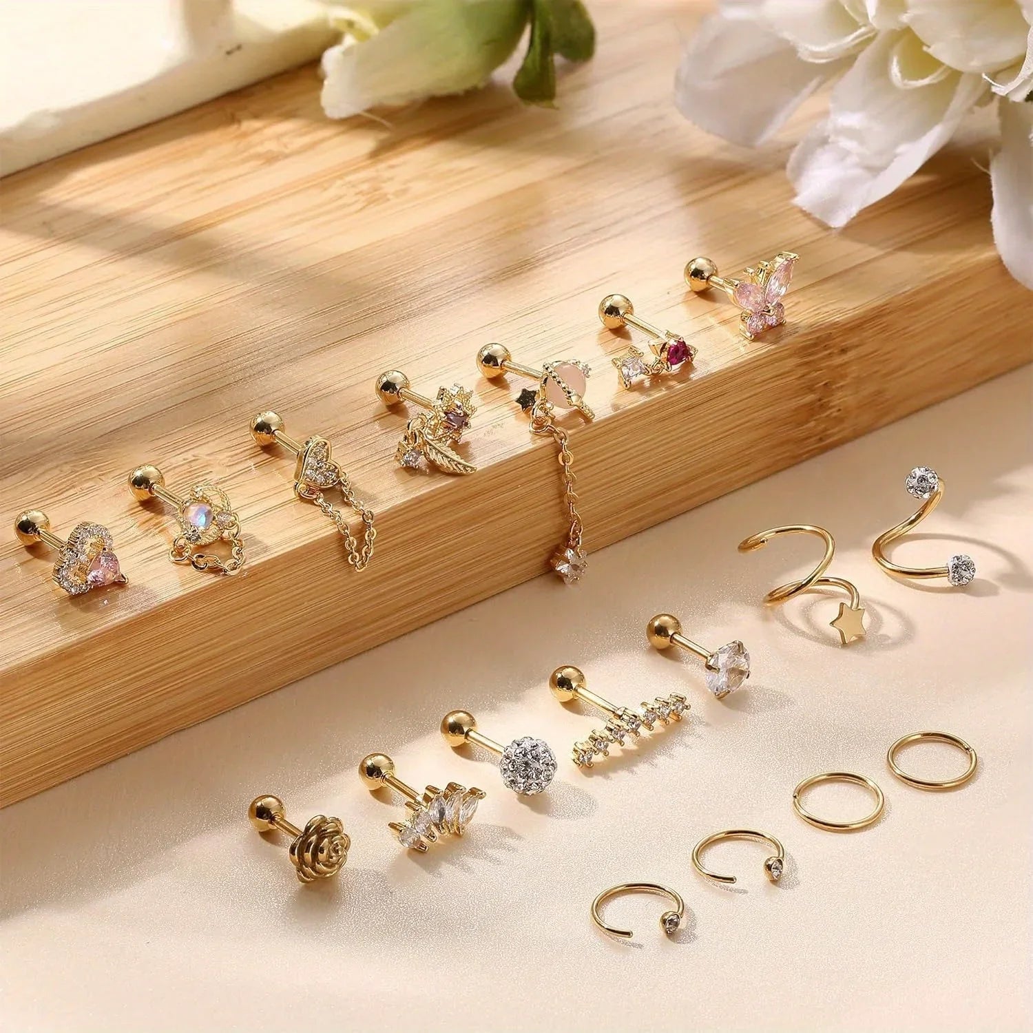 Bobisty 1PC Stainless Steel Cartilage Earring Stud for Women Flower Heart Hypoallergenic Screw Back Earrings Piercing Jewelry