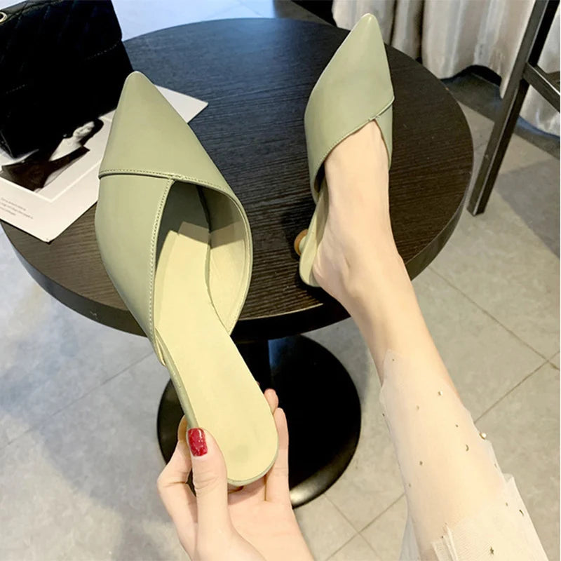 Women's Elegant Mules Woman Casual Slippers 2021 Ladies Low Heels Fashion Female Pointed Toe Shoes Women Candy Colors Footwear