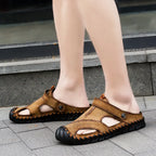 2023 Sandals Summer Men Leather  Classic Men Shoes Slippers Soft Sandals Men Roman Comfortable Outdoor Walking Footwear