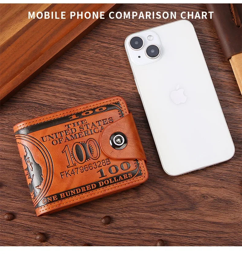 Men's Wallets with 100 US Dollar Pattern Wallet Male Leather Wallet Photo Card Holder Fashion Large Capacity Wallet Purse Bag