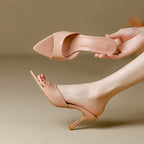 Women's Slippers 2025 New Summer Slim Heel Pointed Toe Worn with A Straight Drag Patent Leather High-heeled Slippers for Womens