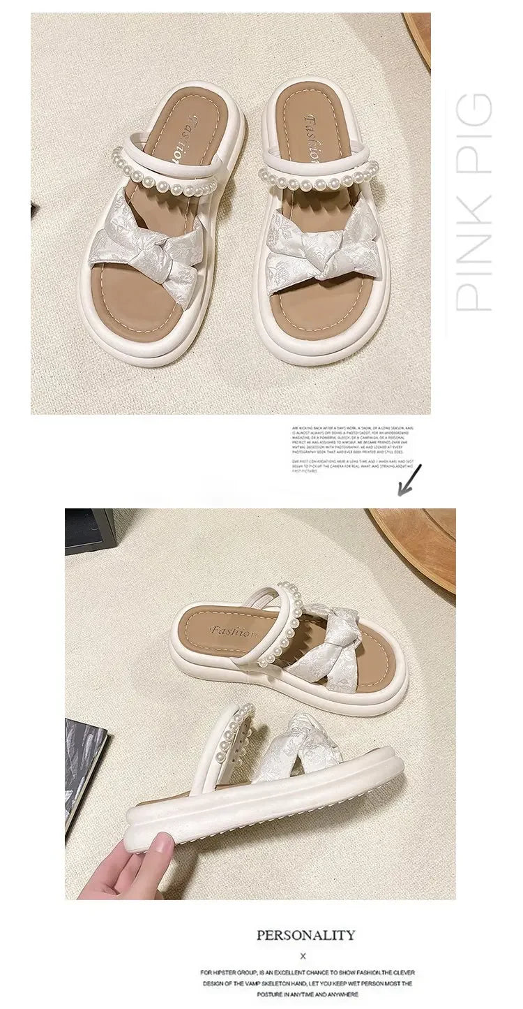 Designer Shoes Woman 2025 Slippers Casual Pantofle Low Platform Female Beach Luxury Summer New Sabot Slides Fabric Scandals Rome