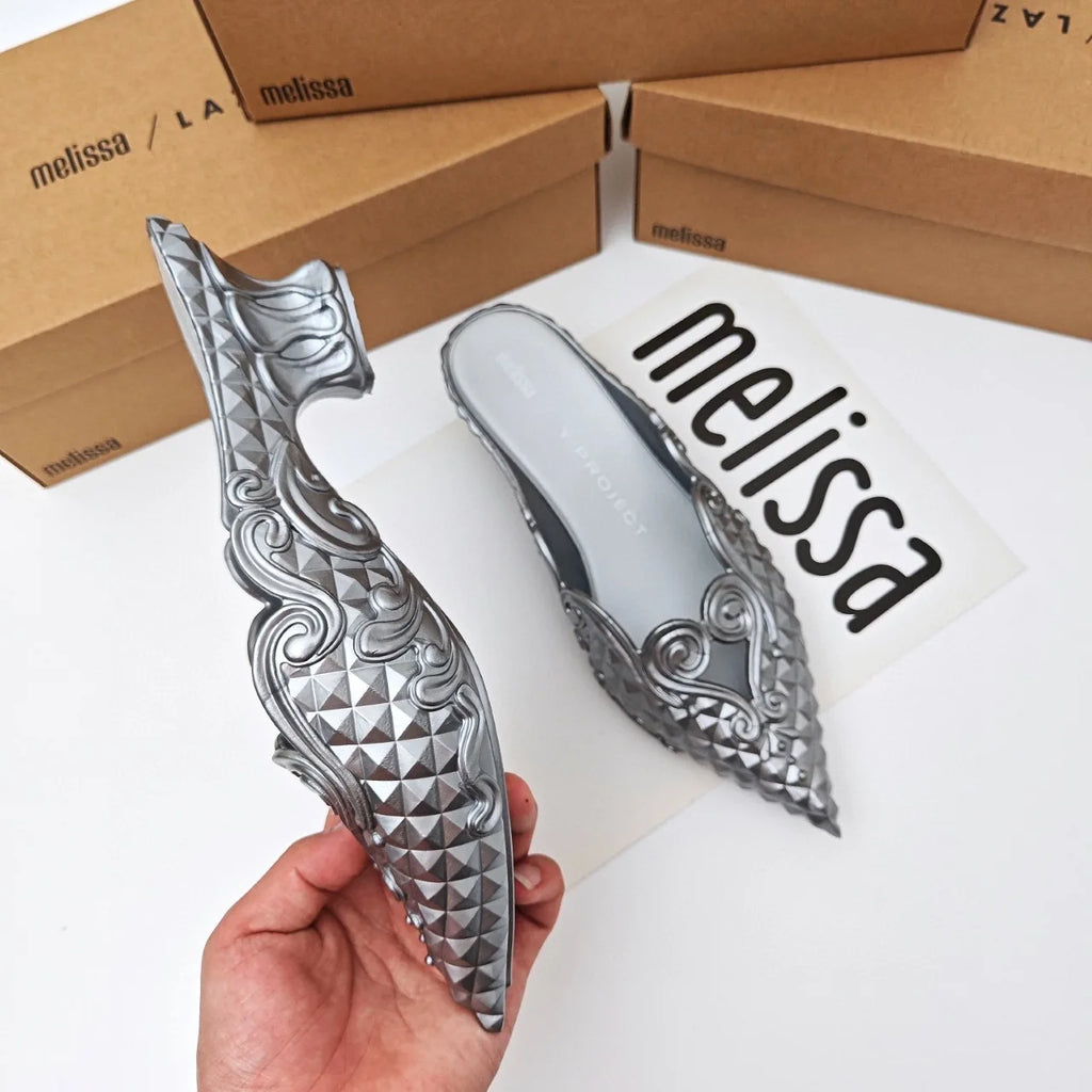 Women Sandals 2025 Spring Melissa Woman Slingback Shoes Fashion Ladies High Heels Elegant Med Heel Pointed Toe Slip on Sandal