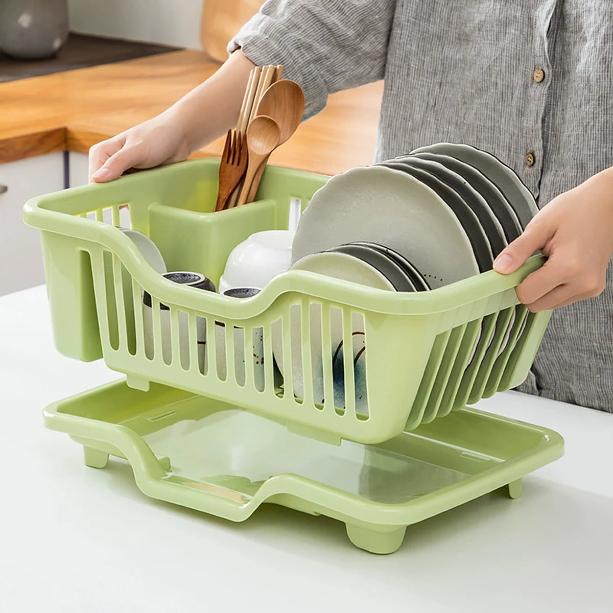 Kitchen drain bowl rack Drainage board, countertop, tableware, plates, bowls, chopsticks, spoons, storage container
