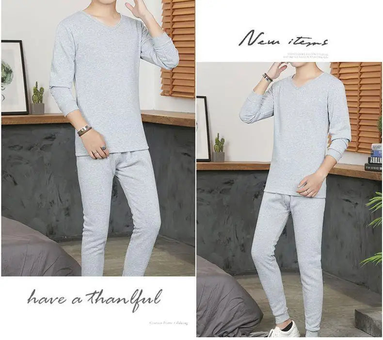 Men's round Ne Thiened Warm Underwear Set Youth Autumn Winter Thermal Clothing Long Sve Pants Home Clothes Innerwear