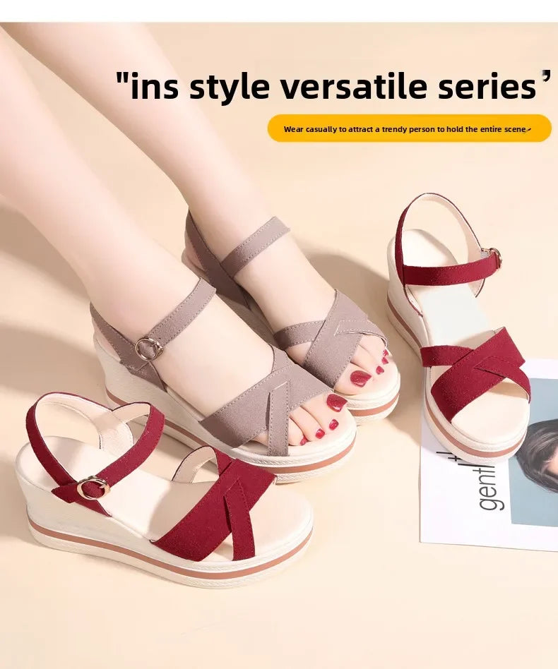 Women's Sandals Mix Color Wedges Heels Sandals Summer 2025 Shoes Woman Heeled Sandals Platform Summer Shoes Women Block Footwear