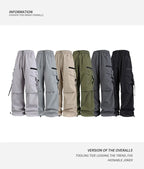 Men's sportswear pants are simple, versatile, retro and fashionable with large pleated pockets for outdoor work