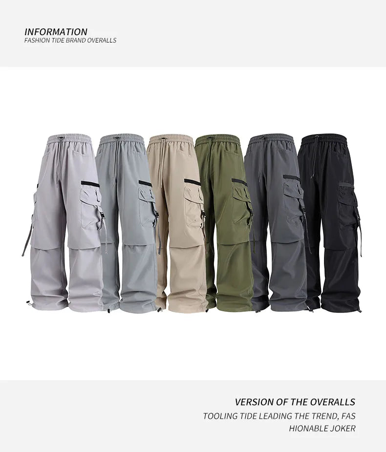 Men's sportswear pants are simple, versatile, retro and fashionable with large pleated pockets for outdoor work