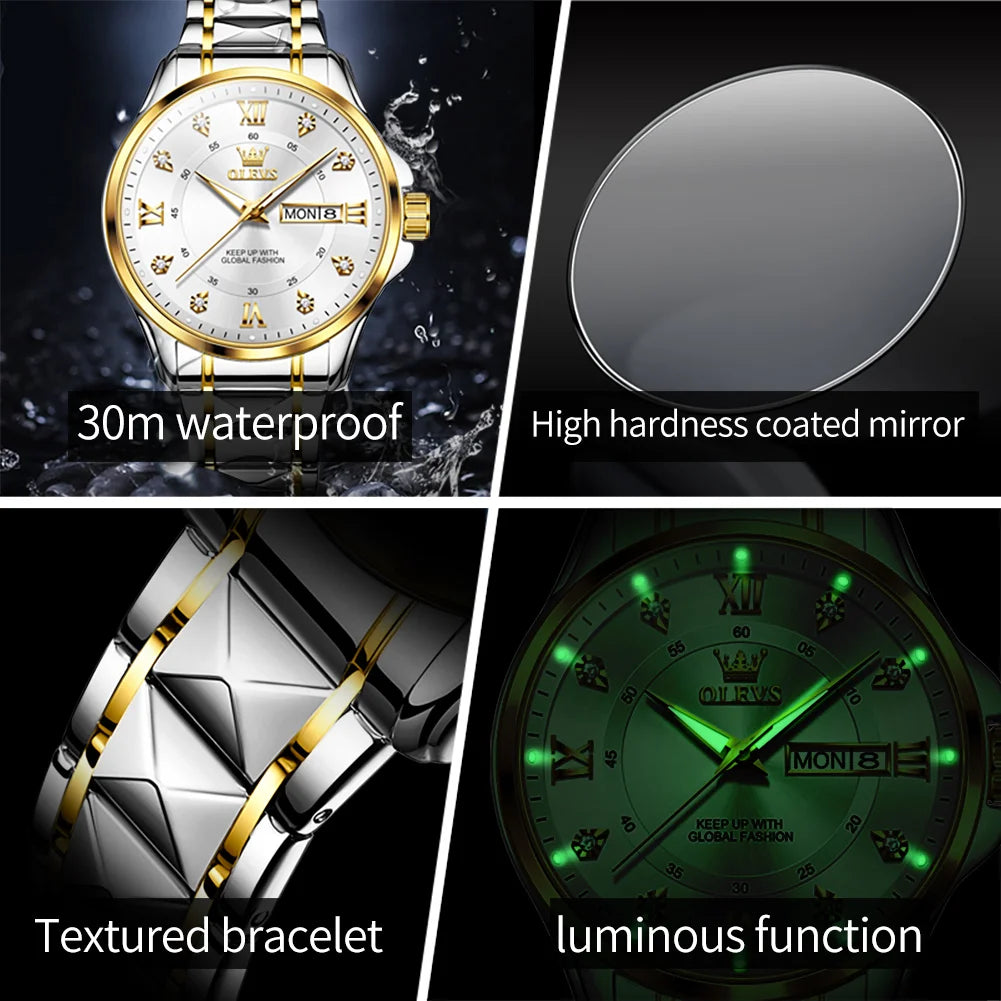 OLEVS 2906 Couple Watch Original Roman Scale Diamond Dial Luxury Quartz Watch For Men Women Rhombus Strap Waterproof Hand Clock