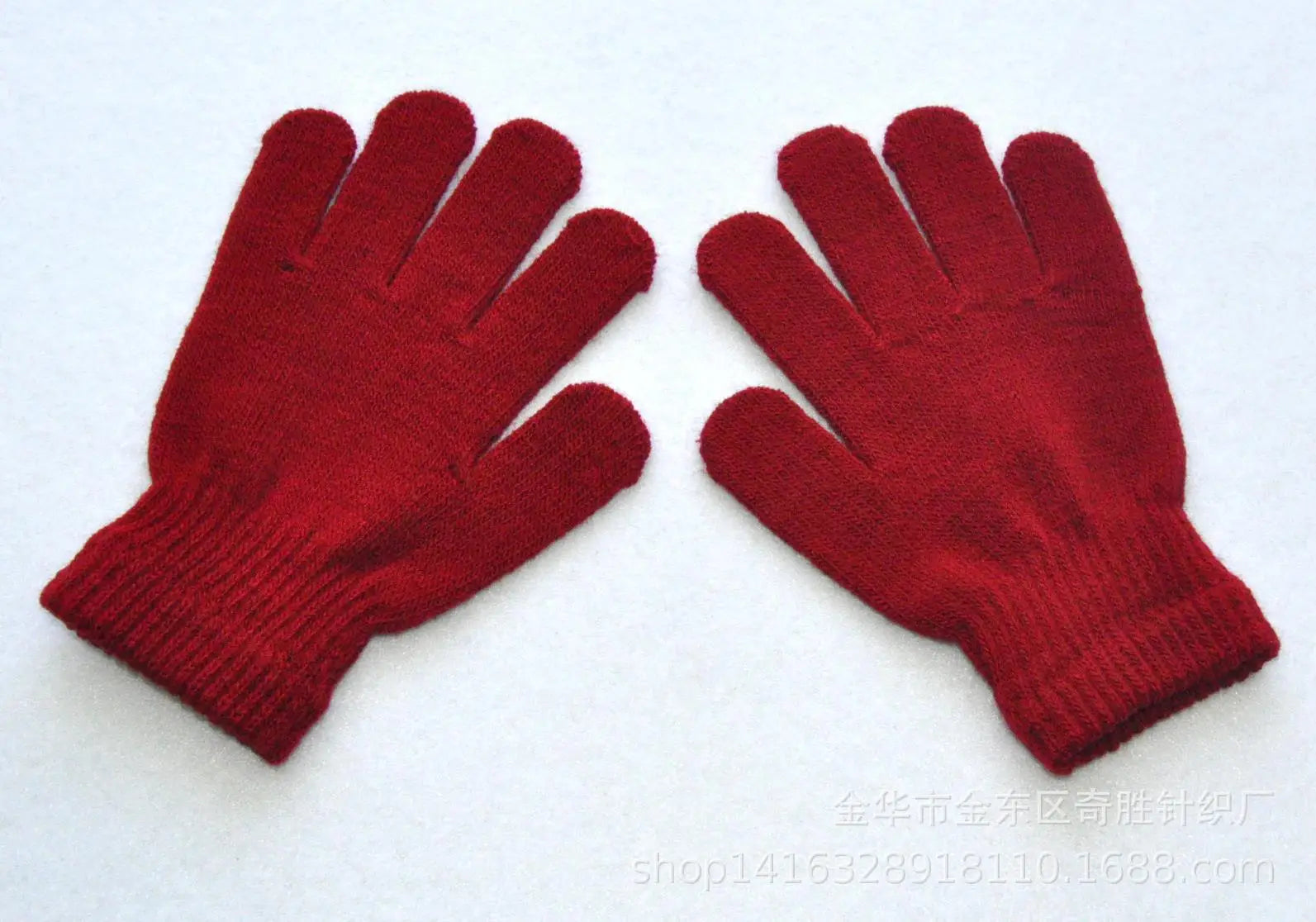Winter 4-11 Year Old Children's Writing Cold-proof Warm Gloves Solid Color Knitted Wool Acrylic Full-finger Split-finger Gloves
