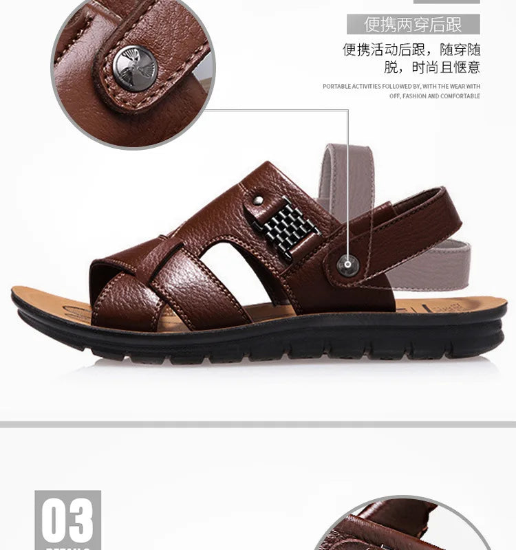 2024 New Men's Sandals Luxury Genuine Leather Men Shoes Casual Non-slip Beach Slippers Comfortable Open Toe Men Sandalias 38-47